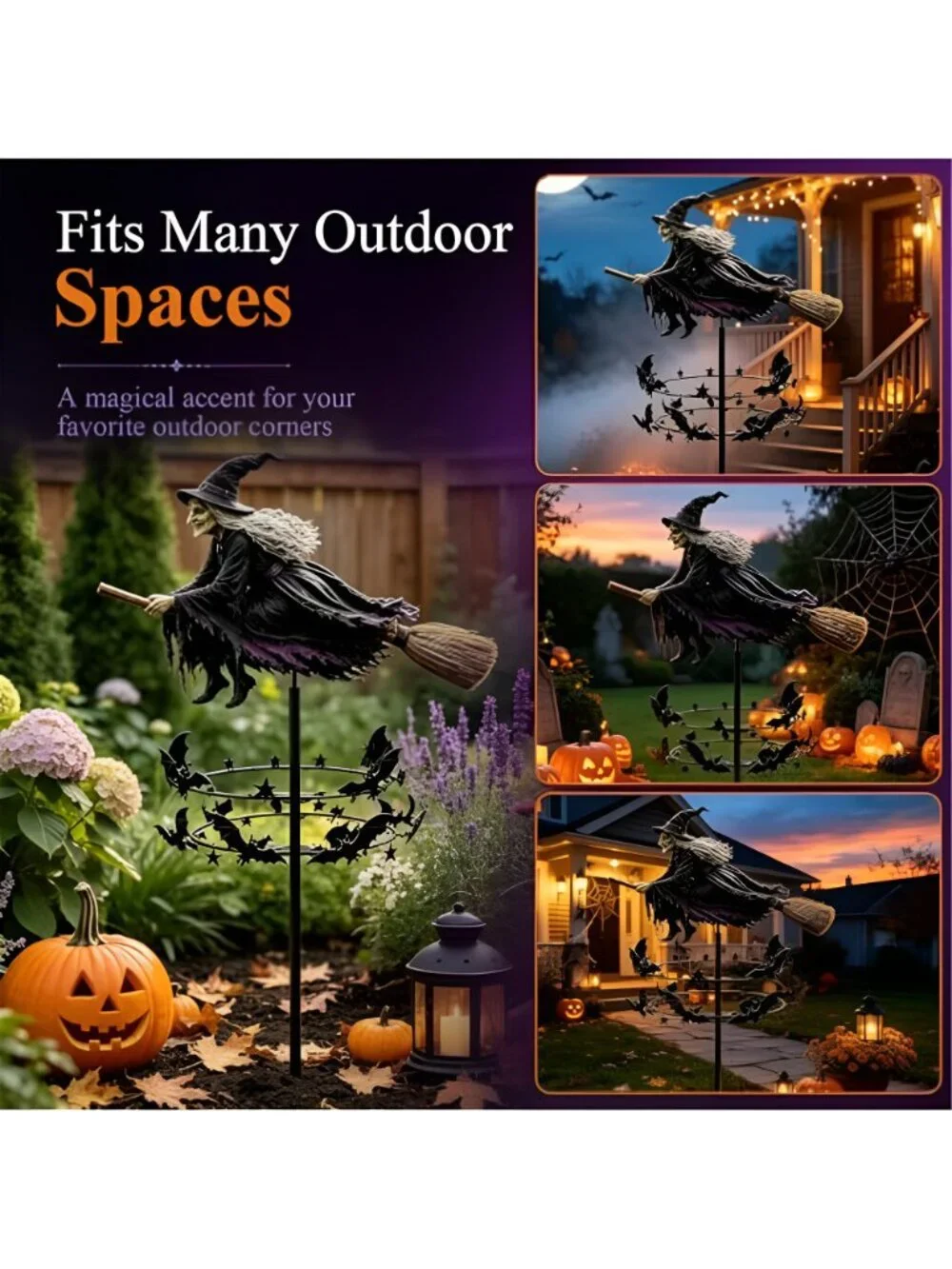 Enchanted Witch Garden Wind Spinner Halloween Outdoor Metal